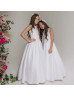White Lace Satin Keyhole Back Flower Girl Dress
